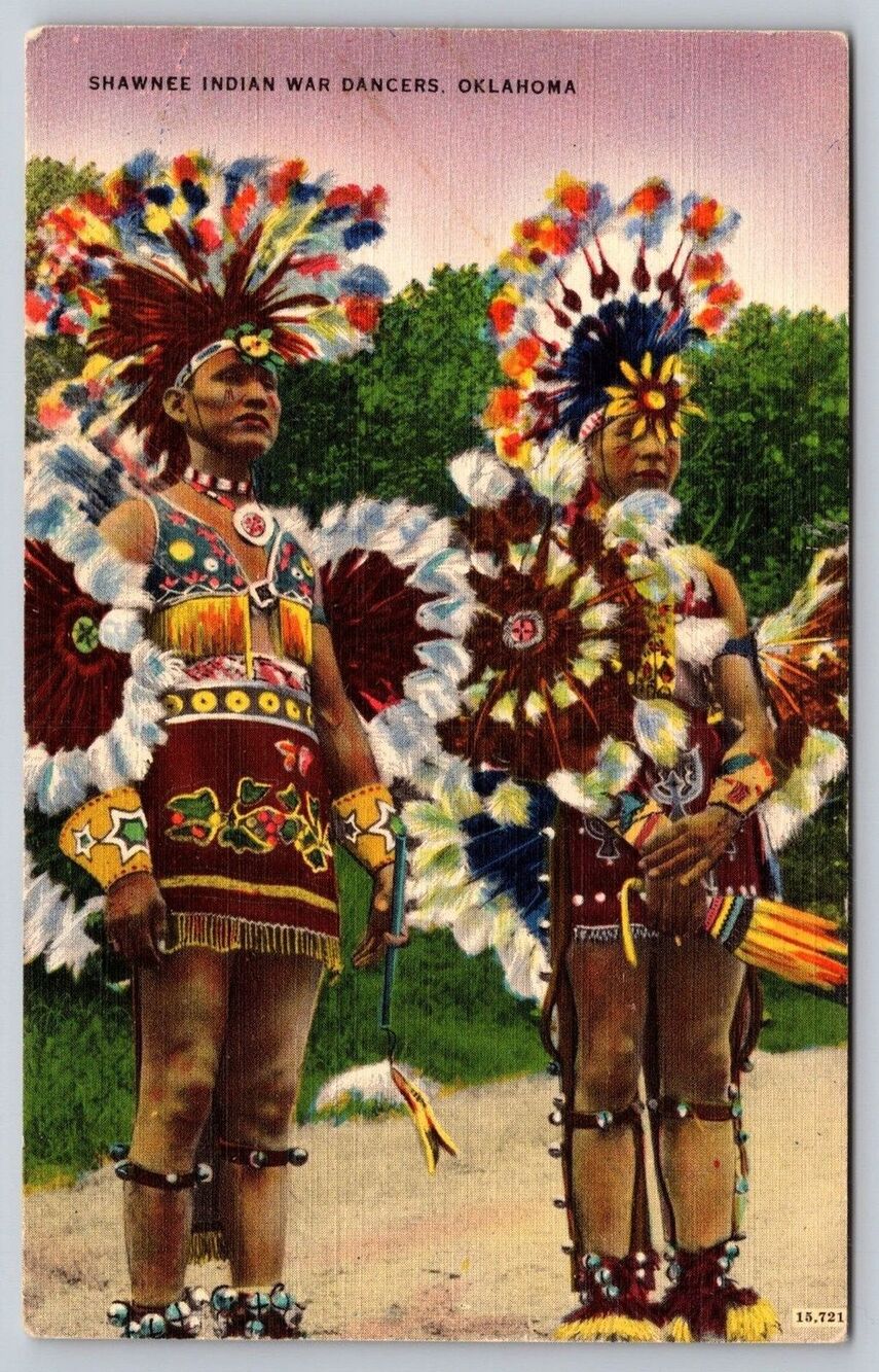 Vintage Shawnee Indian War Dancers Oklahoma Linen Postcard Mid-Continent News